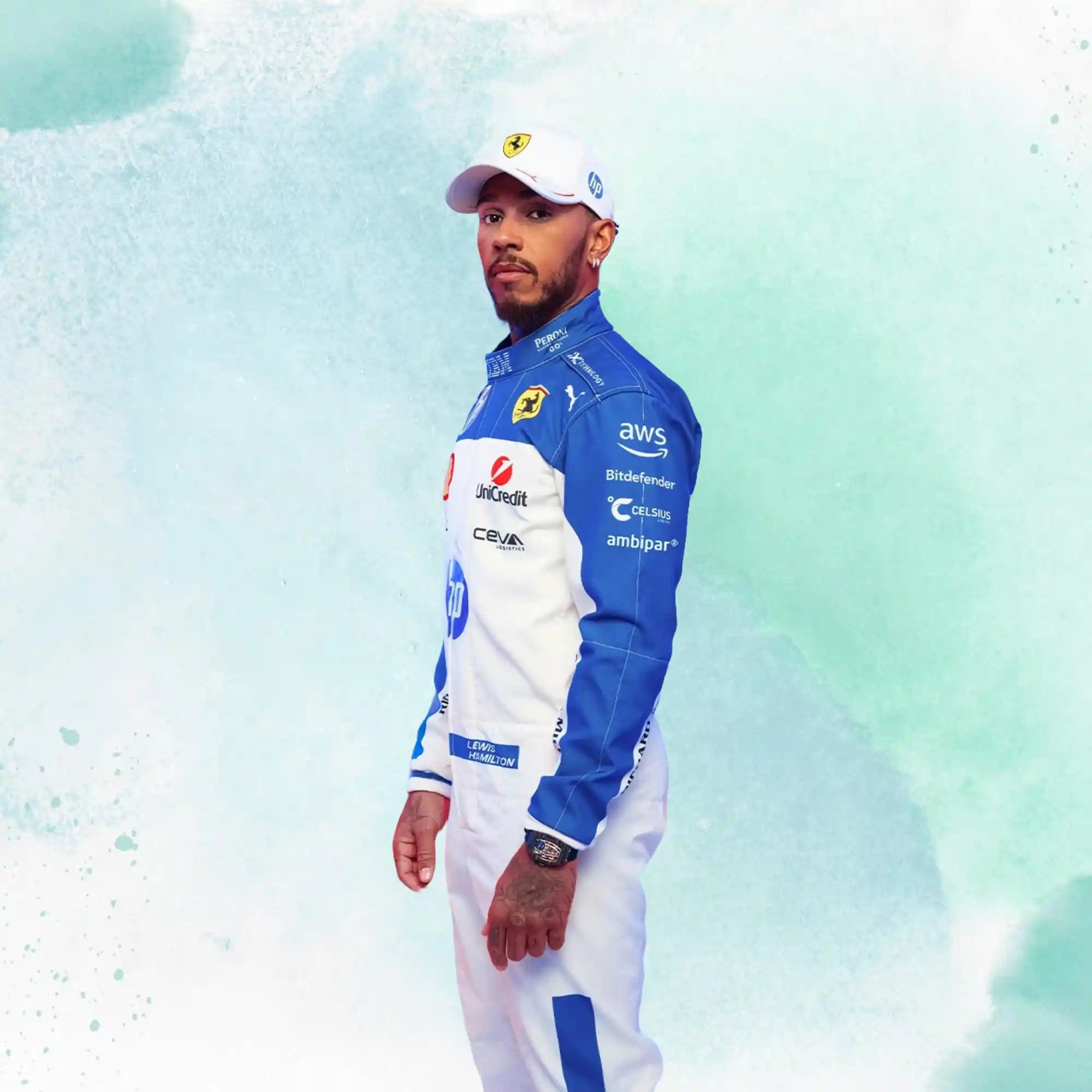 New 2025 Lewis Hamilton Miami Grand Prix Scuderia Ferrari HP F1 Team Replica Racing Suit