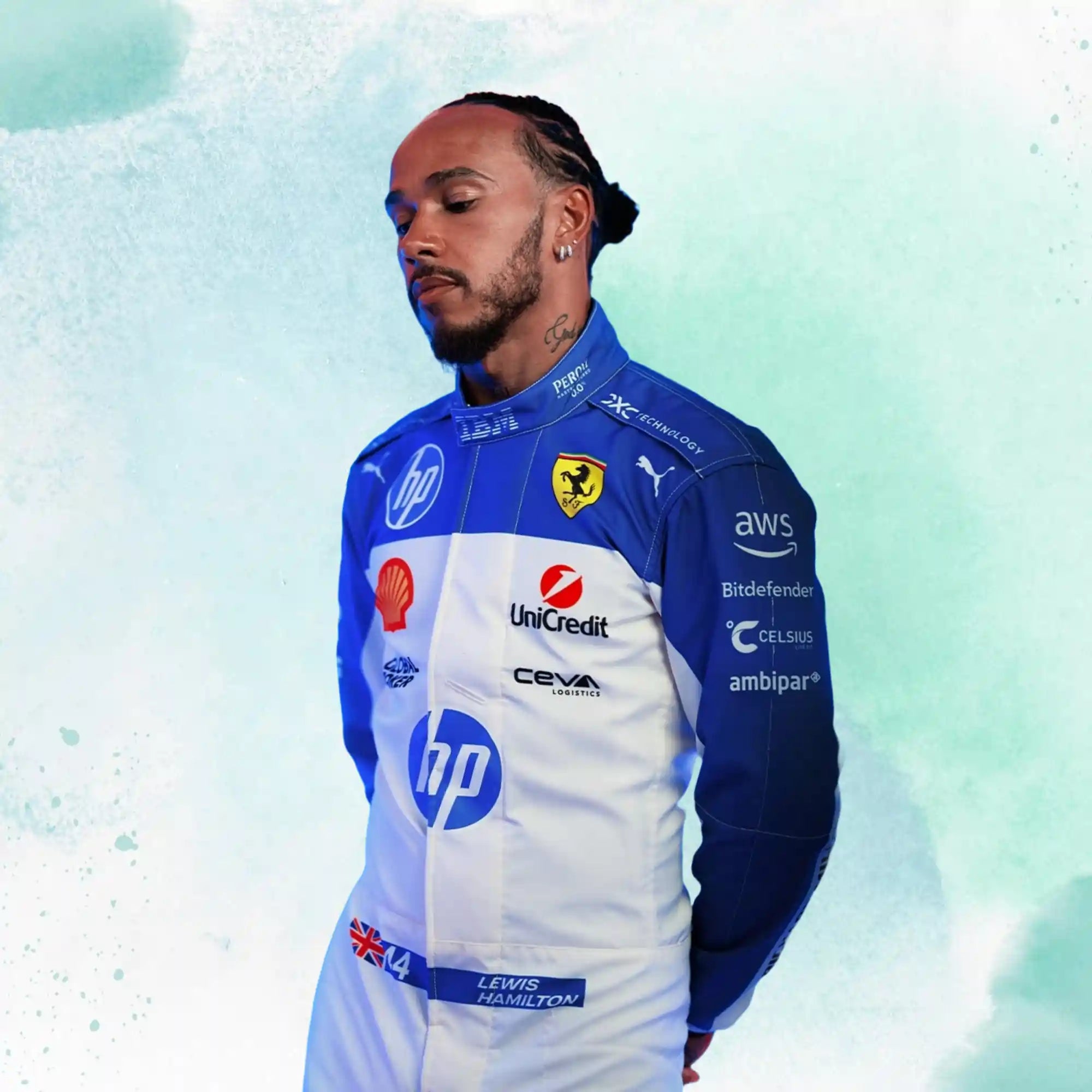 New 2025 Lewis Hamilton Miami Grand Prix Scuderia Ferrari HP F1 Team Replica Racing Suit